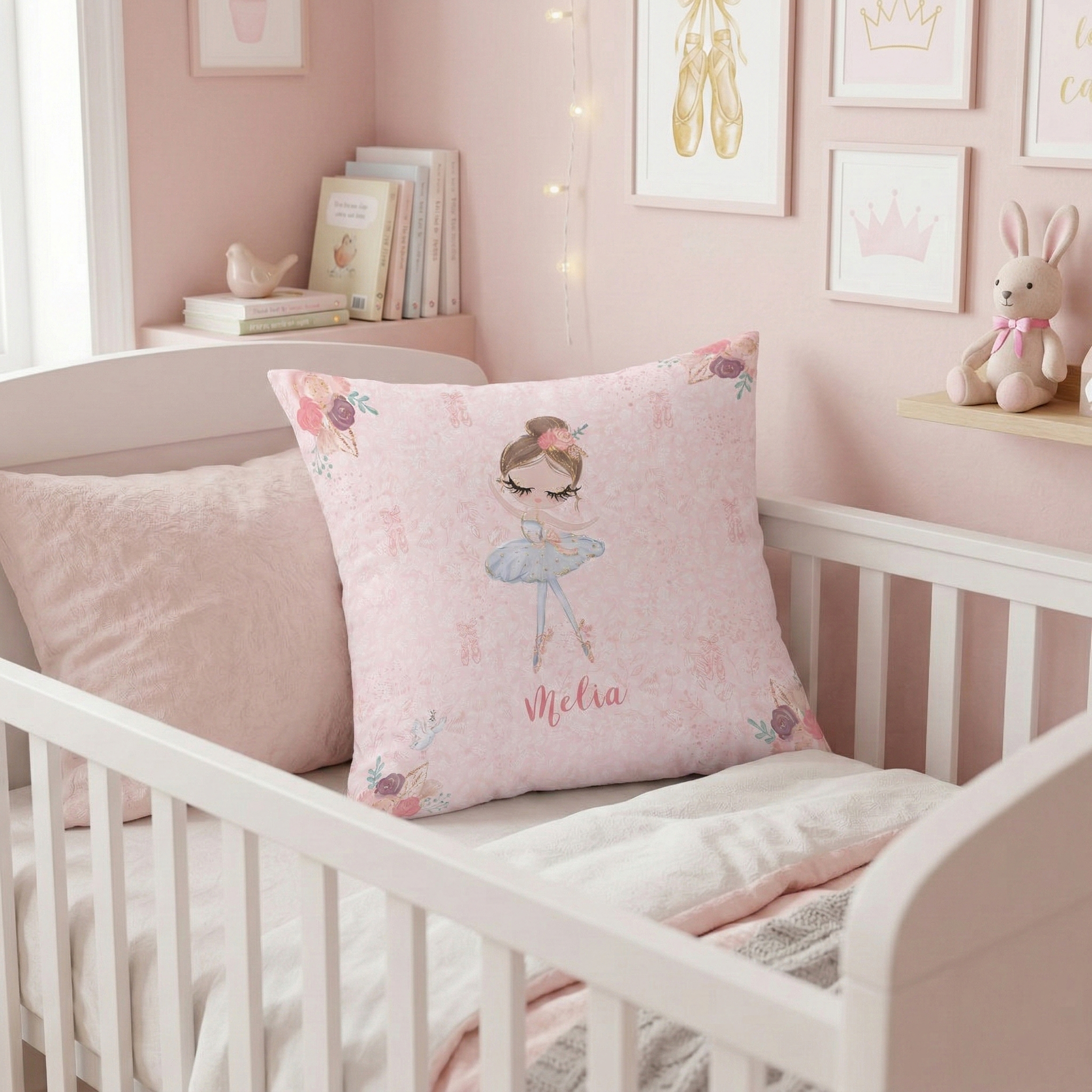 Kissen 40x40 cm inklusive Innenkissen mit Namen oder Text personalisierbar im Design Ballerina 1
