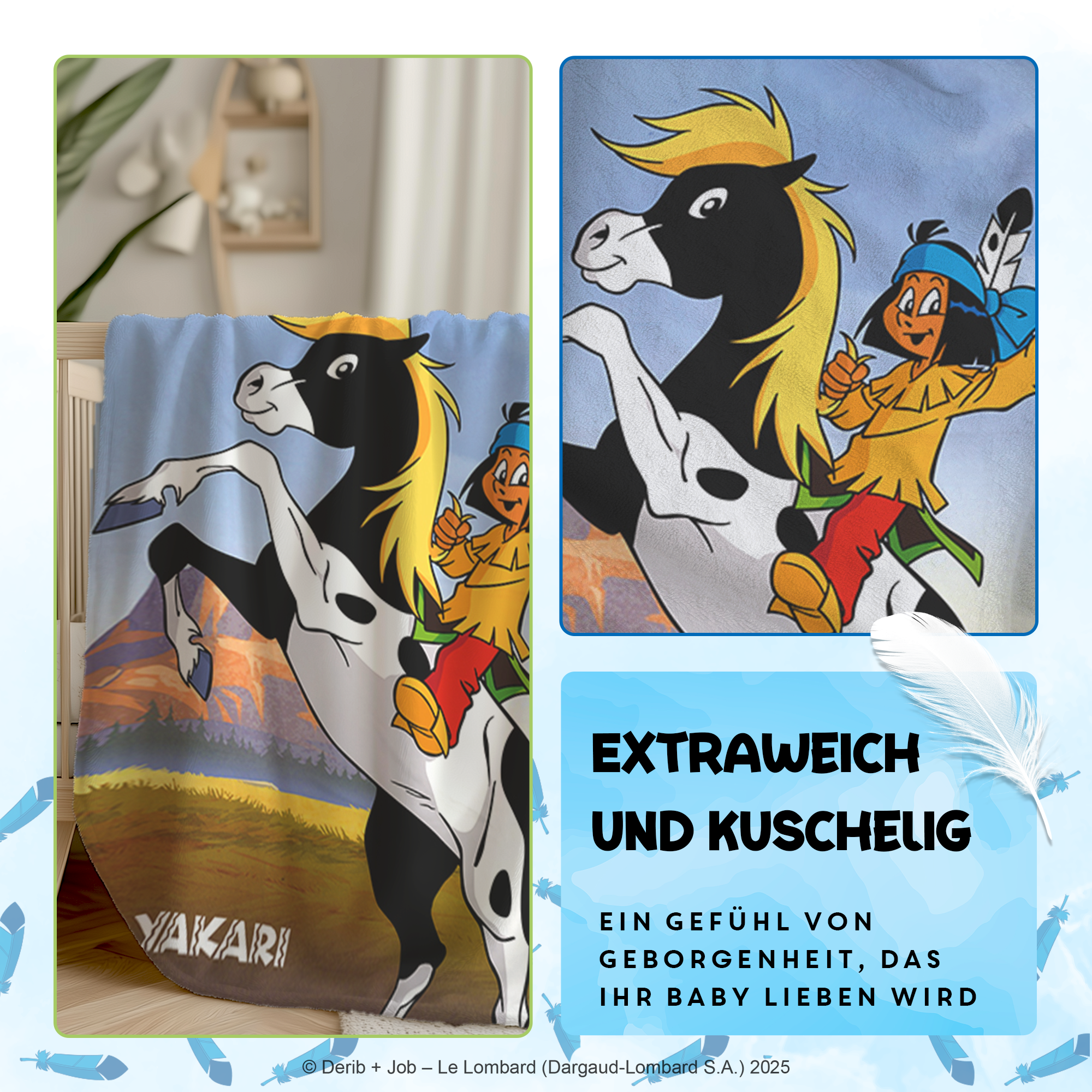 Yakari Kuscheldecke 75 x 100 cm mit dem Design Yakari Pesade mit Pferd