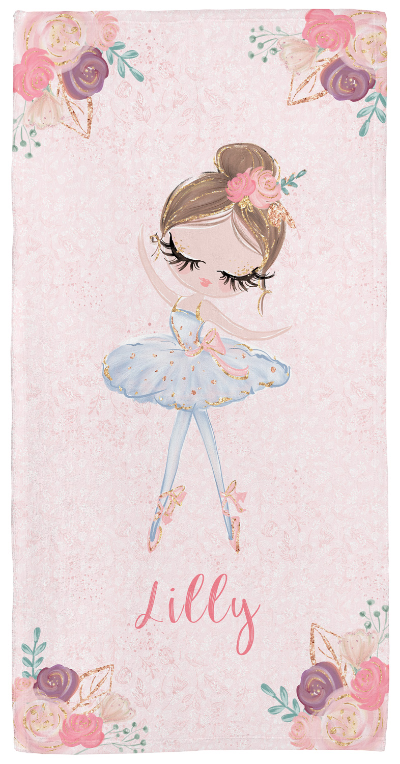 Handtuch mit Namen personalisierbar mit dem Design Ballerina 1 in drei Größen