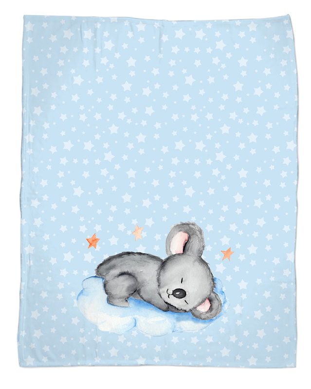 Flauschige Kuscheldecke mit Namen oder Text personalisierbar im Design Koala in babyblau