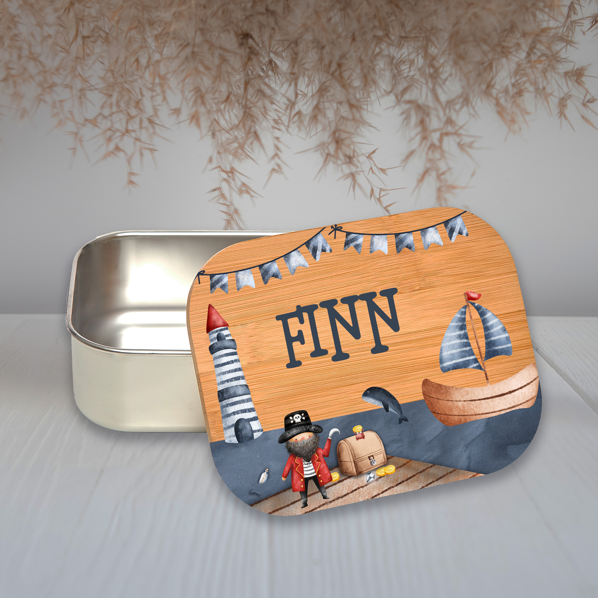 Brotdose personalisiert mit Namen - Piratenschiff