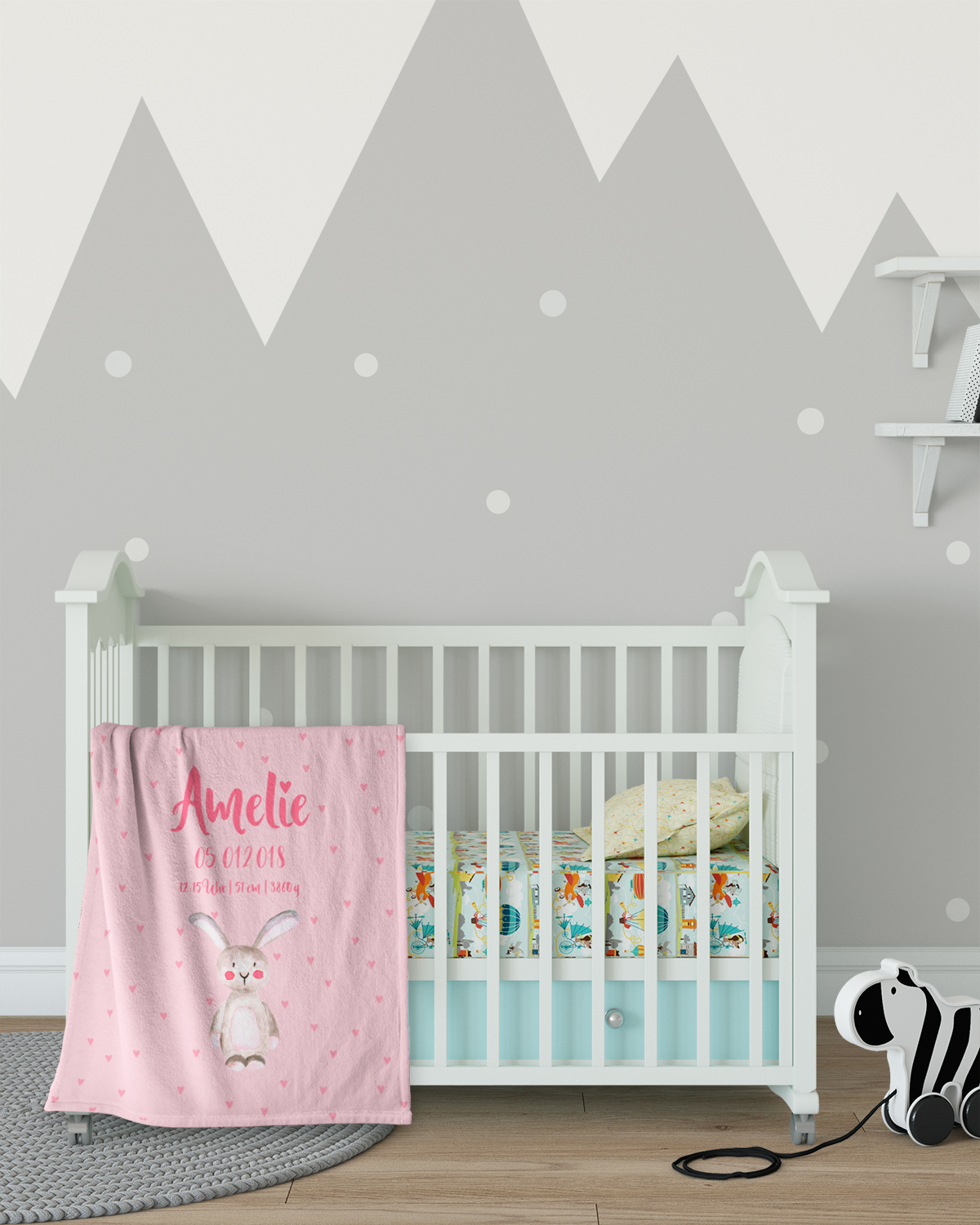 Flauschige 75x100 cm Kuscheldecke mit Namen oder Text personalisierbar im Design Hase in Rosa