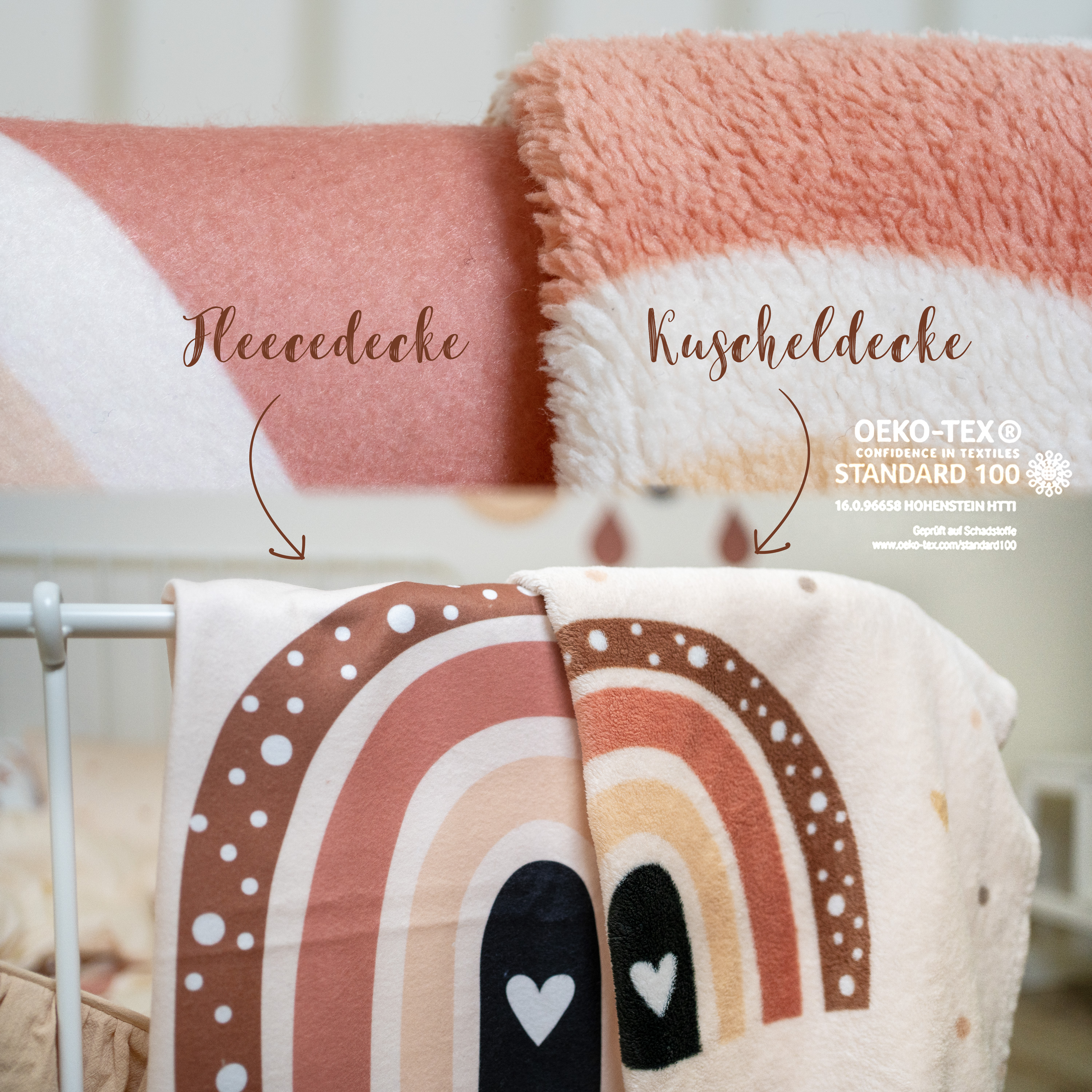 Flauschige Kuscheldecke mit Namen oder Text personalisierbar im Design Hase in Rosa in drei Größen