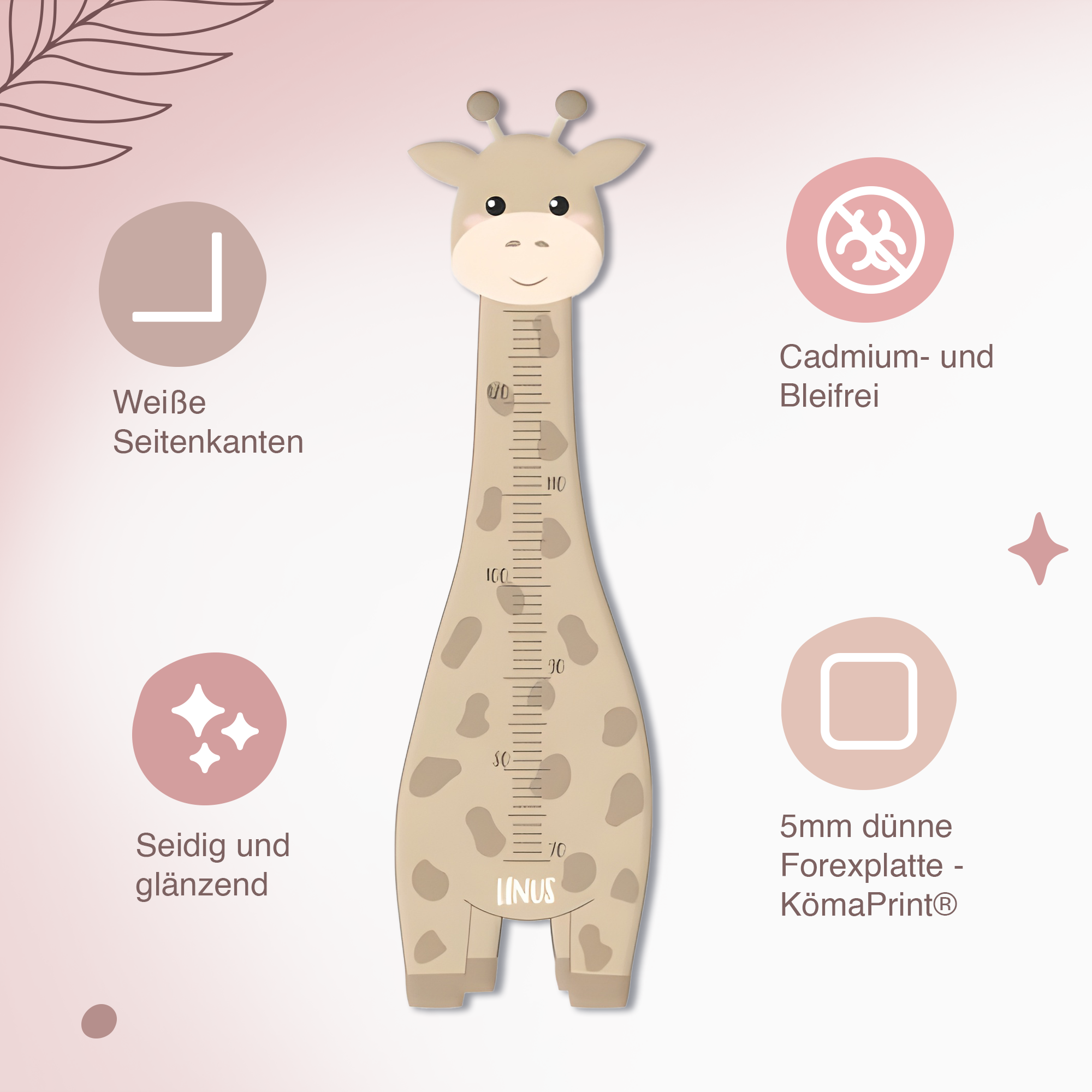 Messlatte für Kinder personalisiert mit Namen und eigenen Texten - Design Giraffe