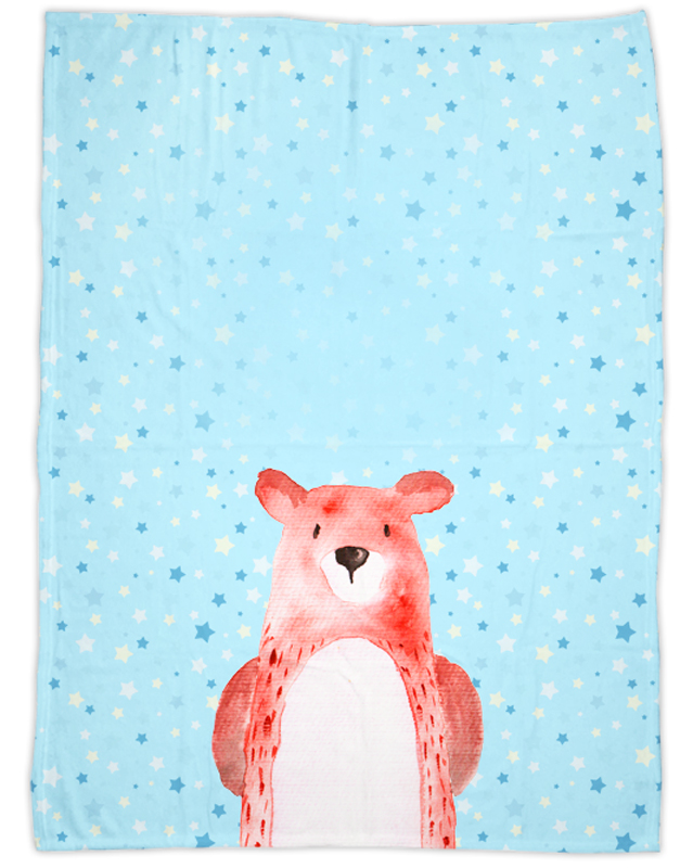 Flauschige 75x100 cm Kuscheldecke mit Namen oder Text personalisierbar im Design Bär in blau