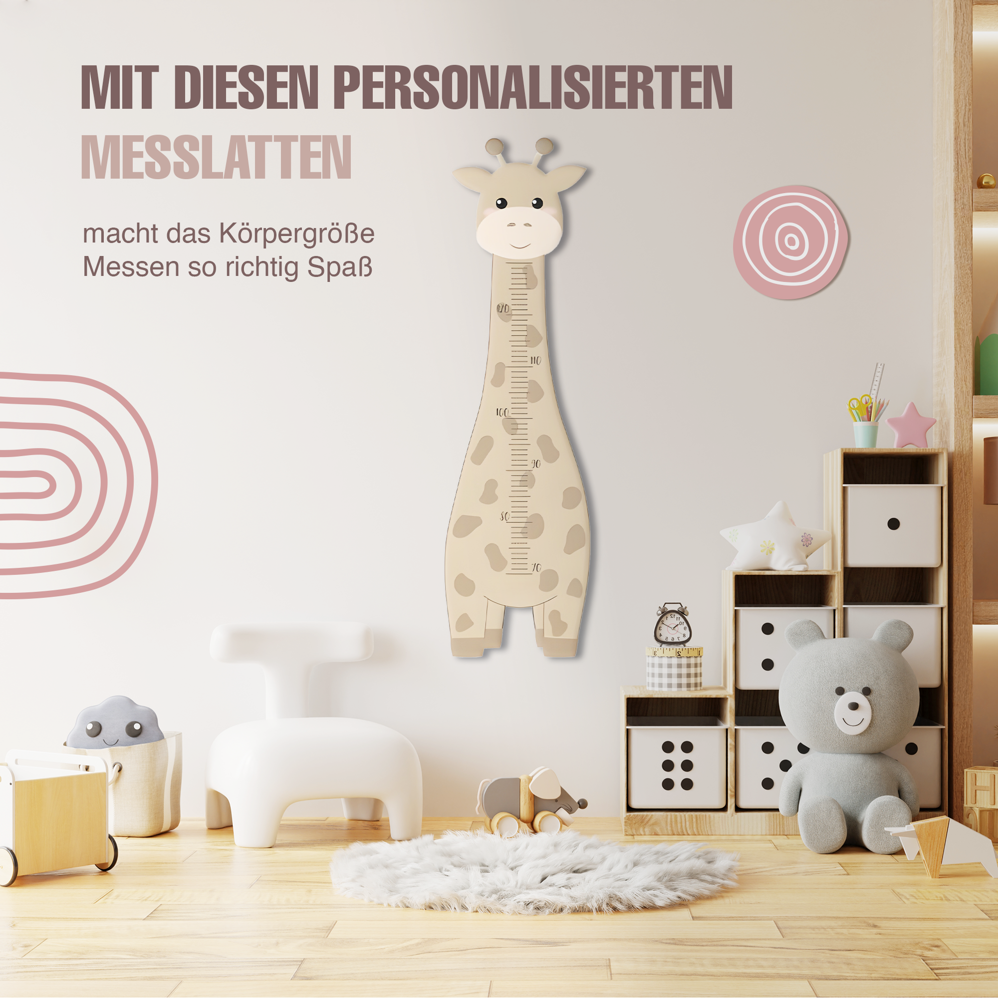 Messlatte für Kinder personalisiert mit Namen und eigenen Texten - Design Giraffe