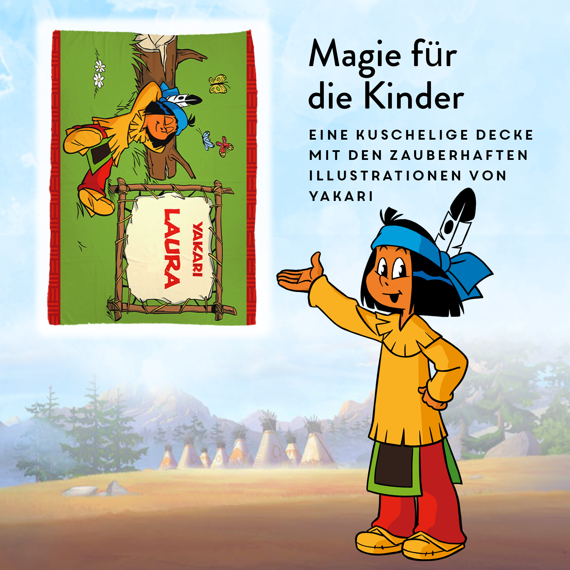 Yakari Kuscheldecke mit dem Design Yakari ruht in der Natur in 3 Größen