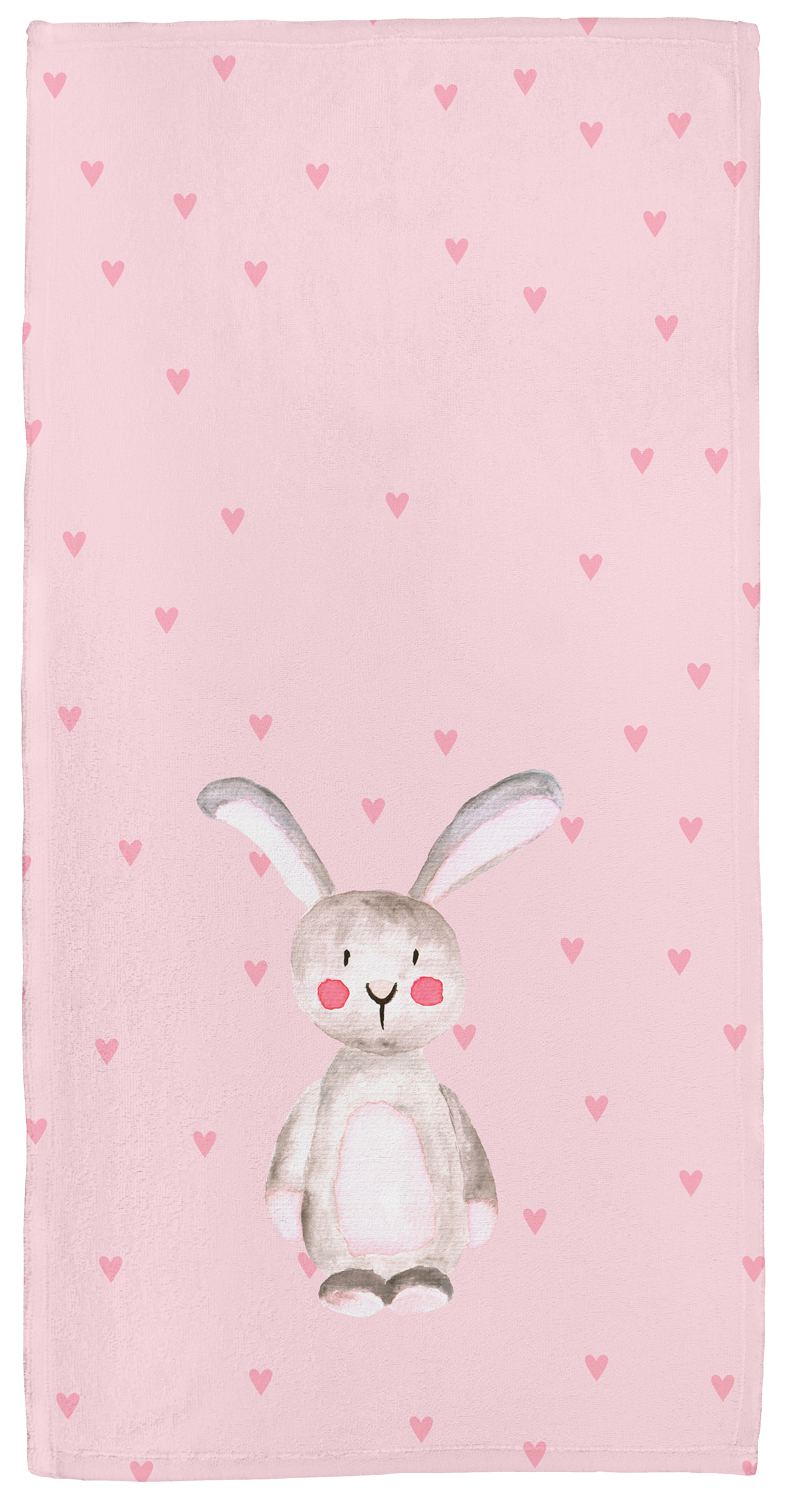 Handtuch mit Namen oder Text personalisierbar im Design Hase in Rosa in drei Größen 