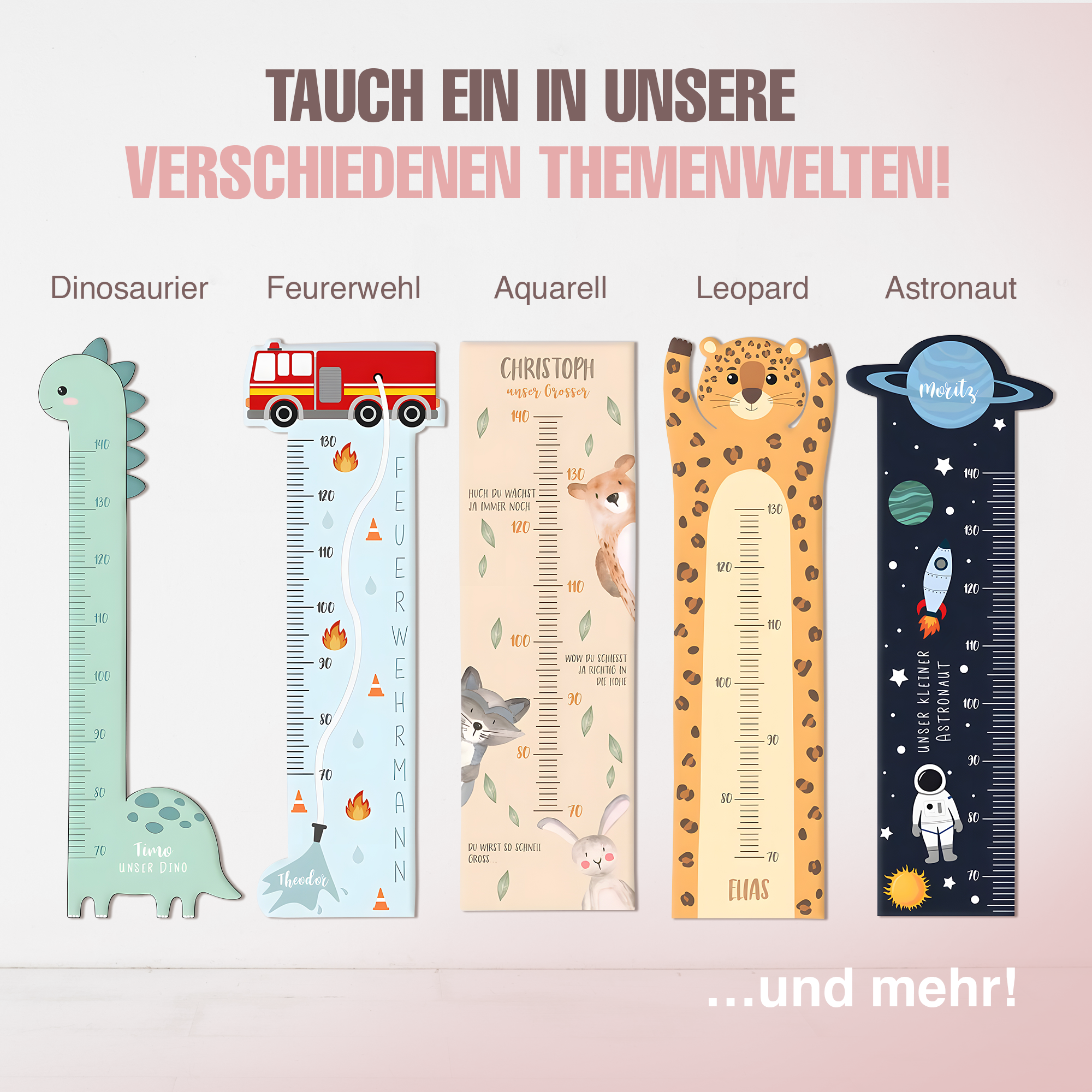 Messlatte für Kinder personalisiert mit Namen und eigenen Texten - Design Leopard ganz groß