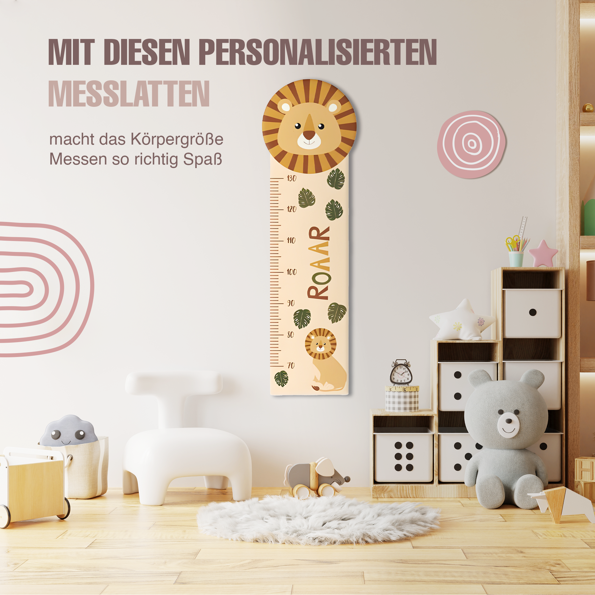 Messlatte für Kinder personalisiert mit Namen und eigenen Texten - Design Dschungel