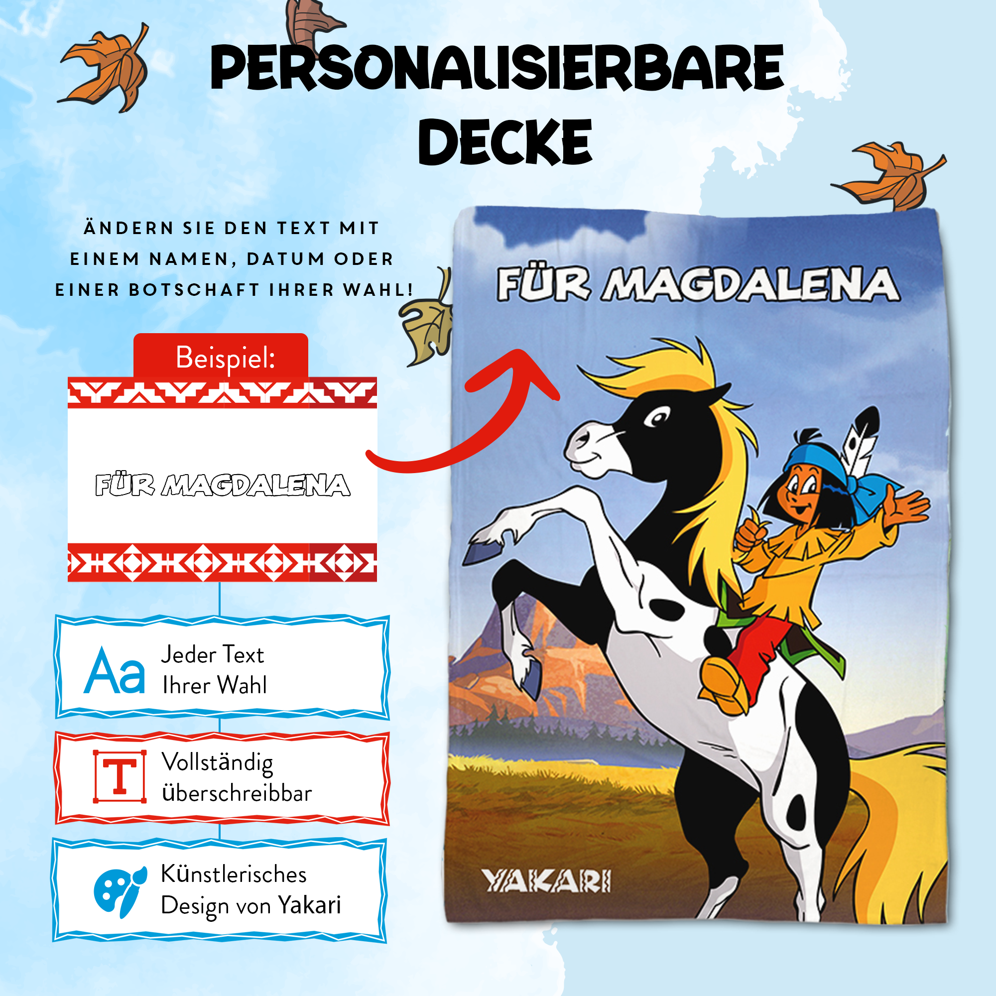 Yakari Kuscheldecke 75 x 100 cm mit dem Design Yakari Pesade mit Pferd