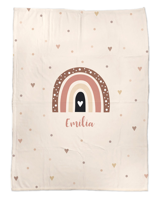 Flauschige Kuscheldecke mit Namen oder Text personalisierbar im Design Regenbogen Herzchen