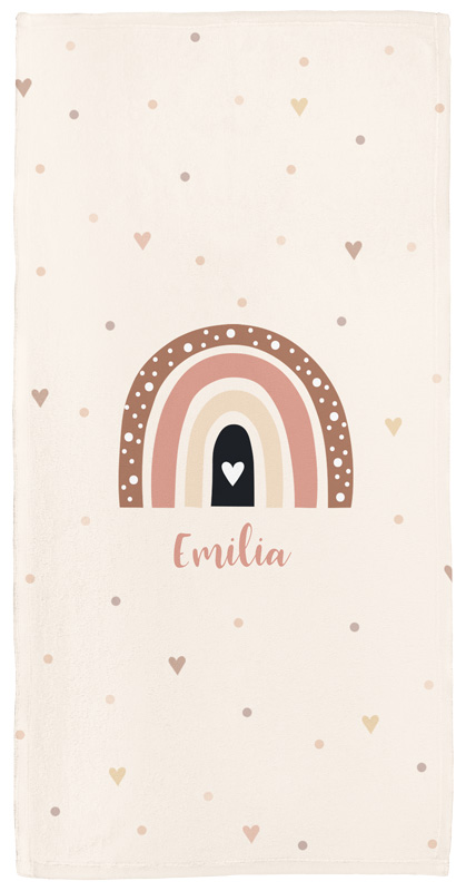 Handtuch mit Namen oder Text personalisierbar im Design Regenbogen Herzchen in drei Größen 