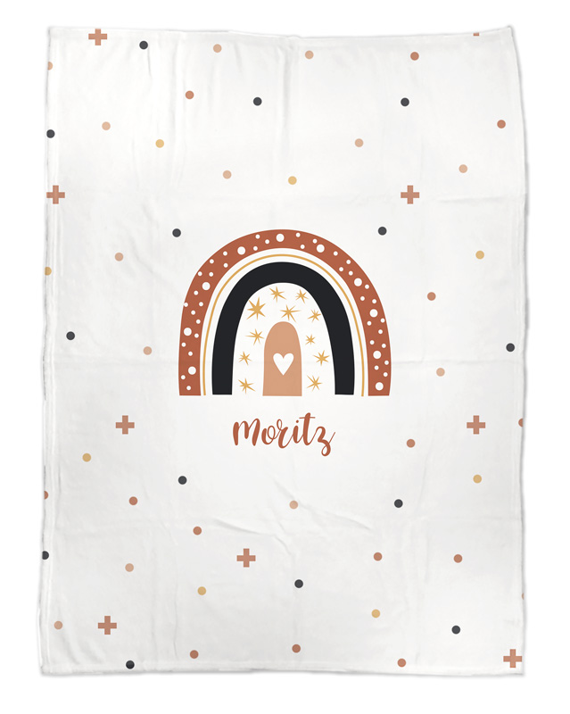 Flauschige Kuscheldecke mit Namen oder Text personalisierbar im Design Regenbogen Kreuze