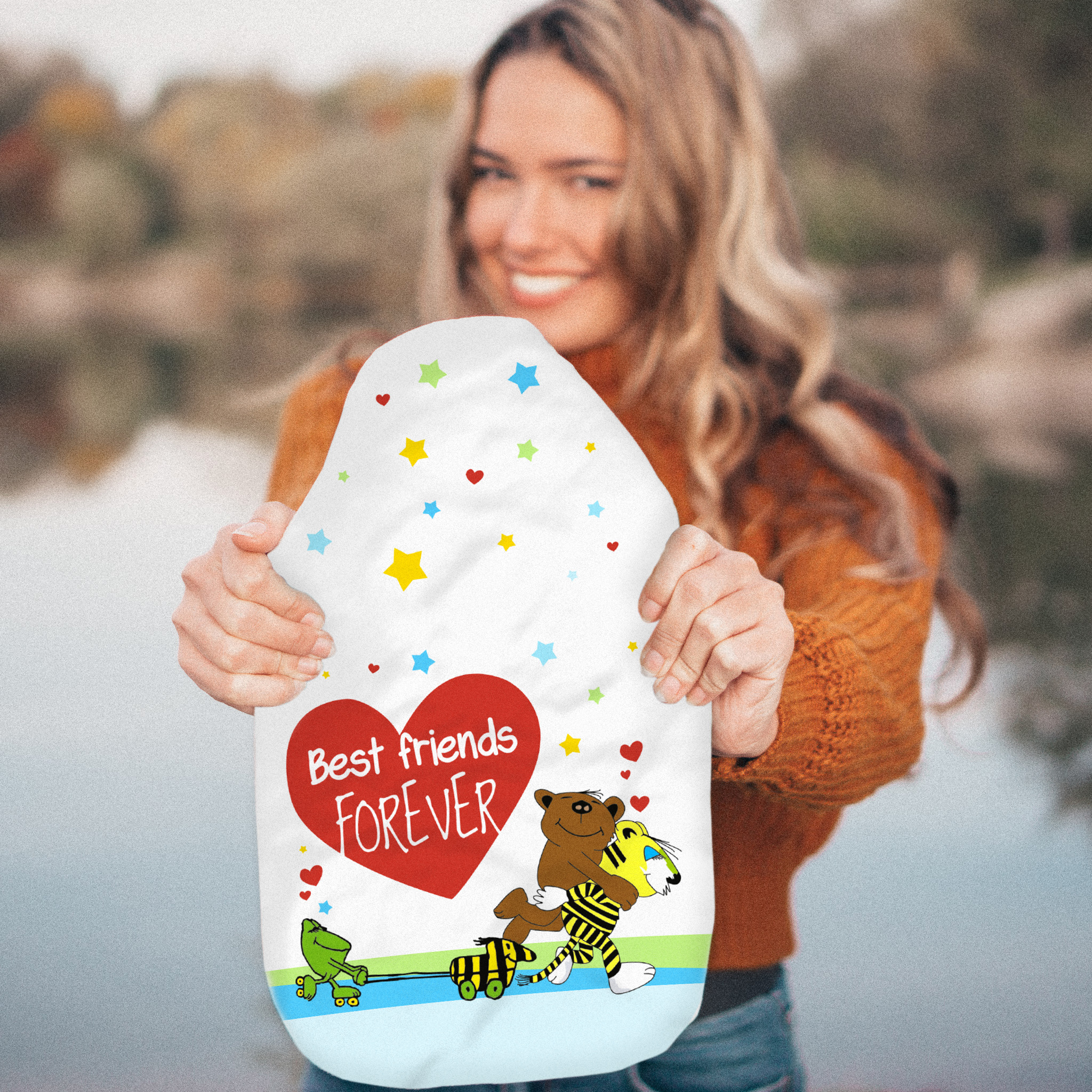 Janosch - 0,8L Wärmflasche & Bezug Best Friends - Mit Namen oder Text personalisierbar | Wärmflasche & Bezug | 0,8L