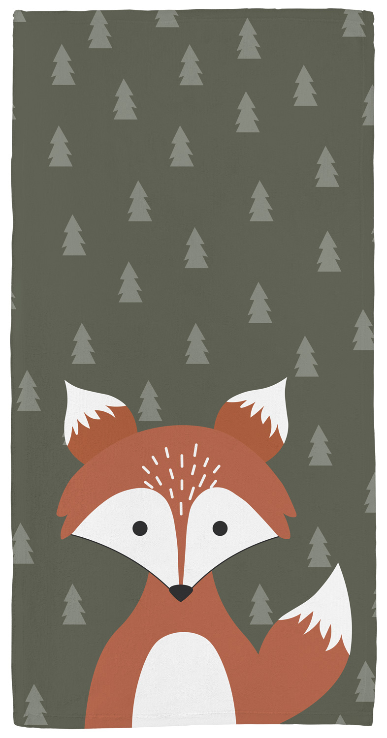Handtuch mit Namen personaliserbar im Design Fuchs in the woods in drei Größen