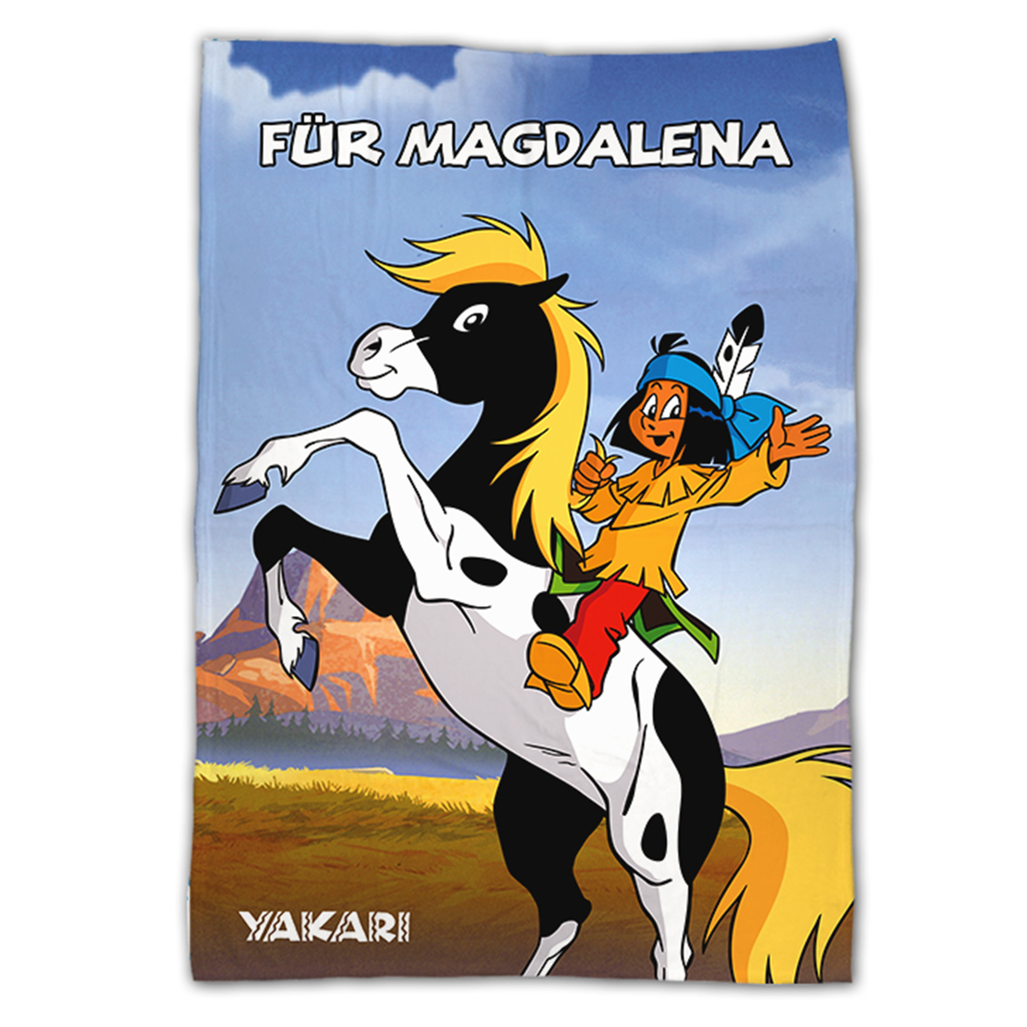Yakari Kuscheldecke mit dem Design Yakari Pesade mit Pferd in 3 Größen