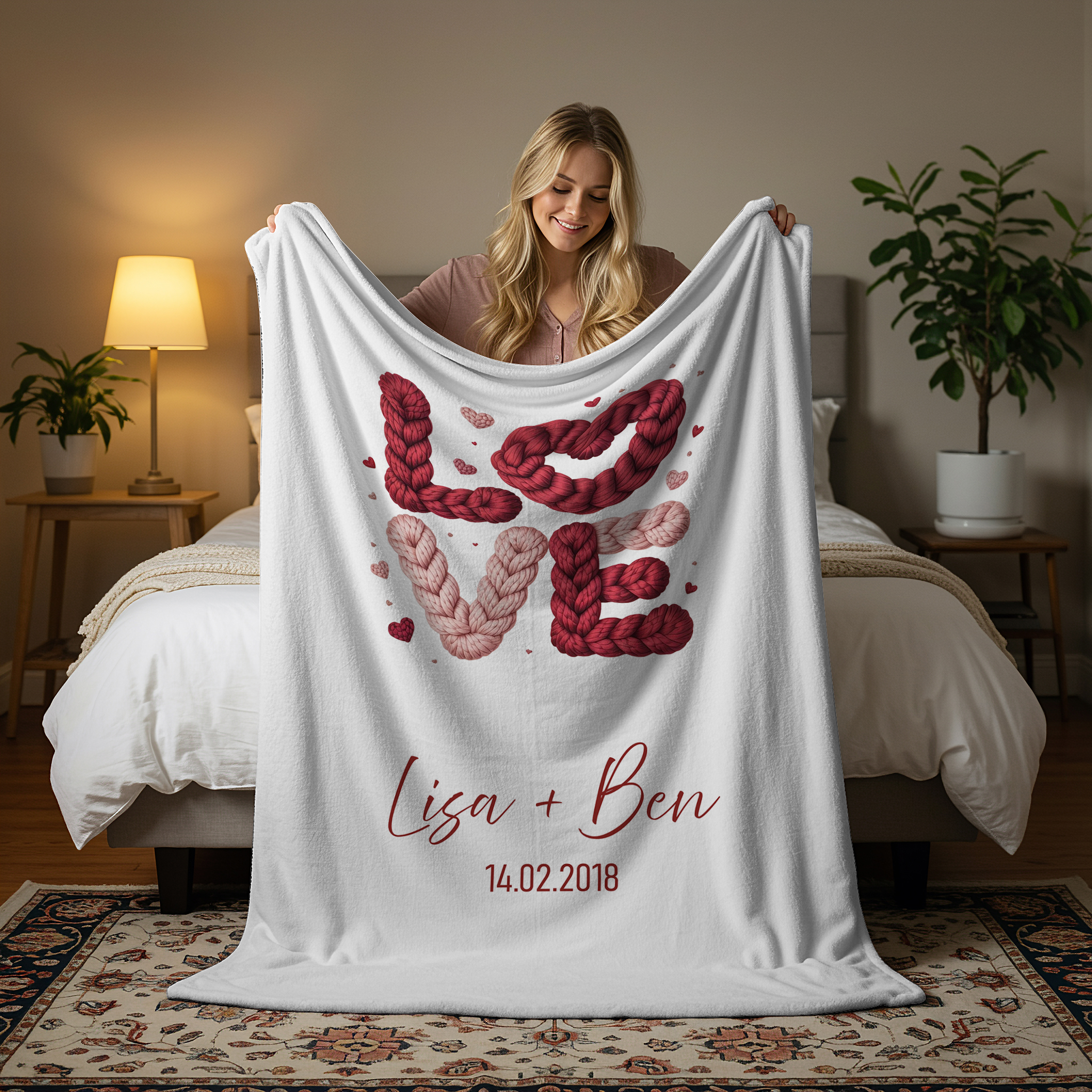 Flauschige Kuscheldecke mit Namen oder Text personalisierbar im Design Design der Liebe | Perfektes Geschenk für eure Lieben