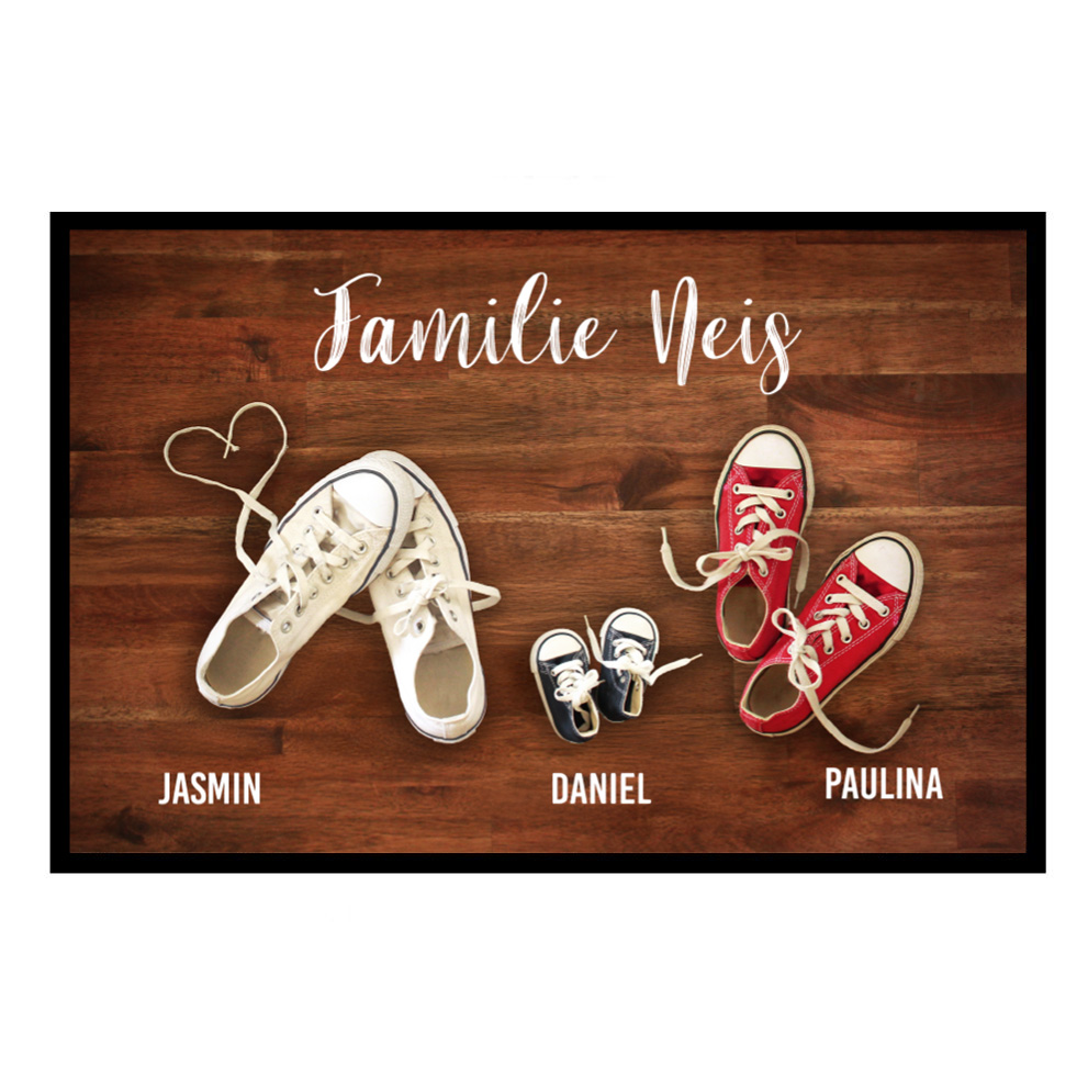Personalisierte Fußmatte Sneaker – 2 Erwachsene & 1 Kind