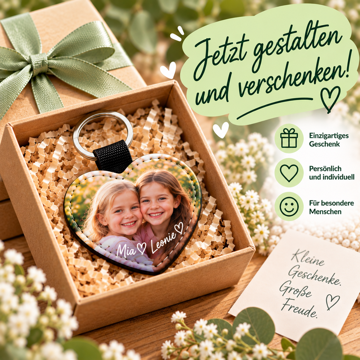 Schlüsselanhänger mit Foto personalisieren – Herz, Rund & Rechteck | Hochwertige Lederoptik